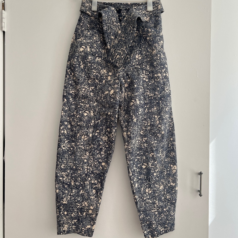 ULLA JOHNSON Blue Otto Indigo Marble Printed High Rise Tapered Pants